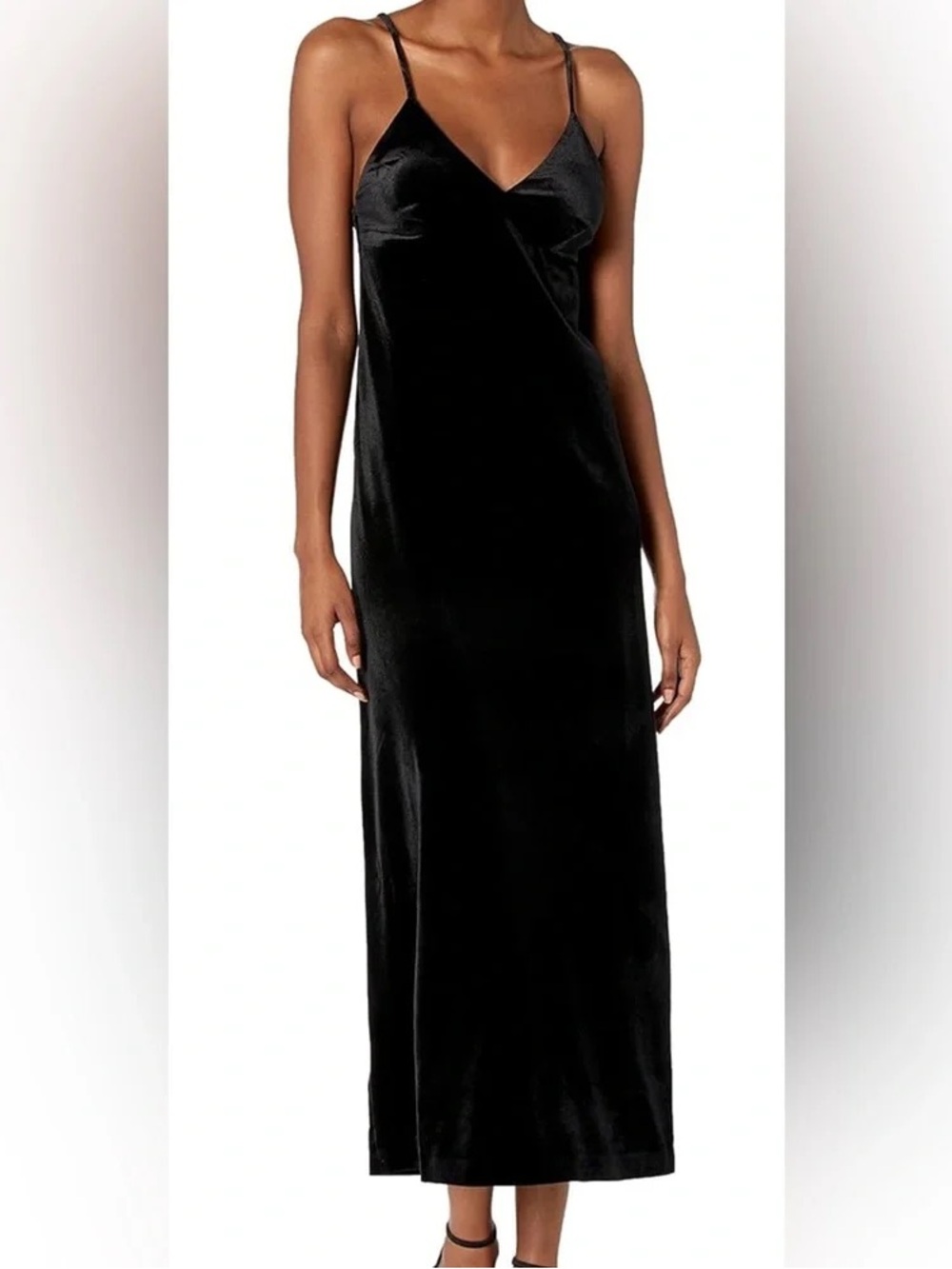 Norma Kamali Velvet Slip Midi Dress Sz L New Black Strappy Bodycon